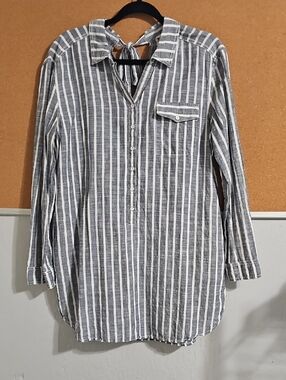 Caslon Gray, Blue & White Striped Tunic Top